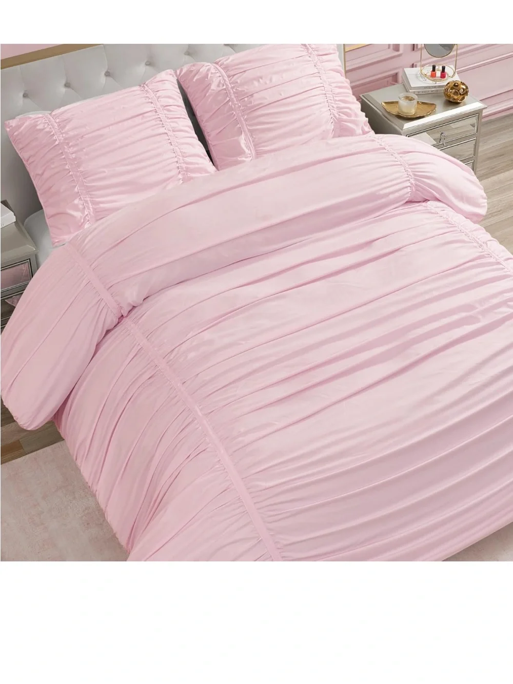 Juicy Couture Ribbon Ruched 3 Piece Full/ Queen Comforter Set, Pink Marshmellow